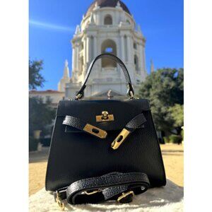 Naya Black Italian Leather Shoulder Bag/ Top Handle
